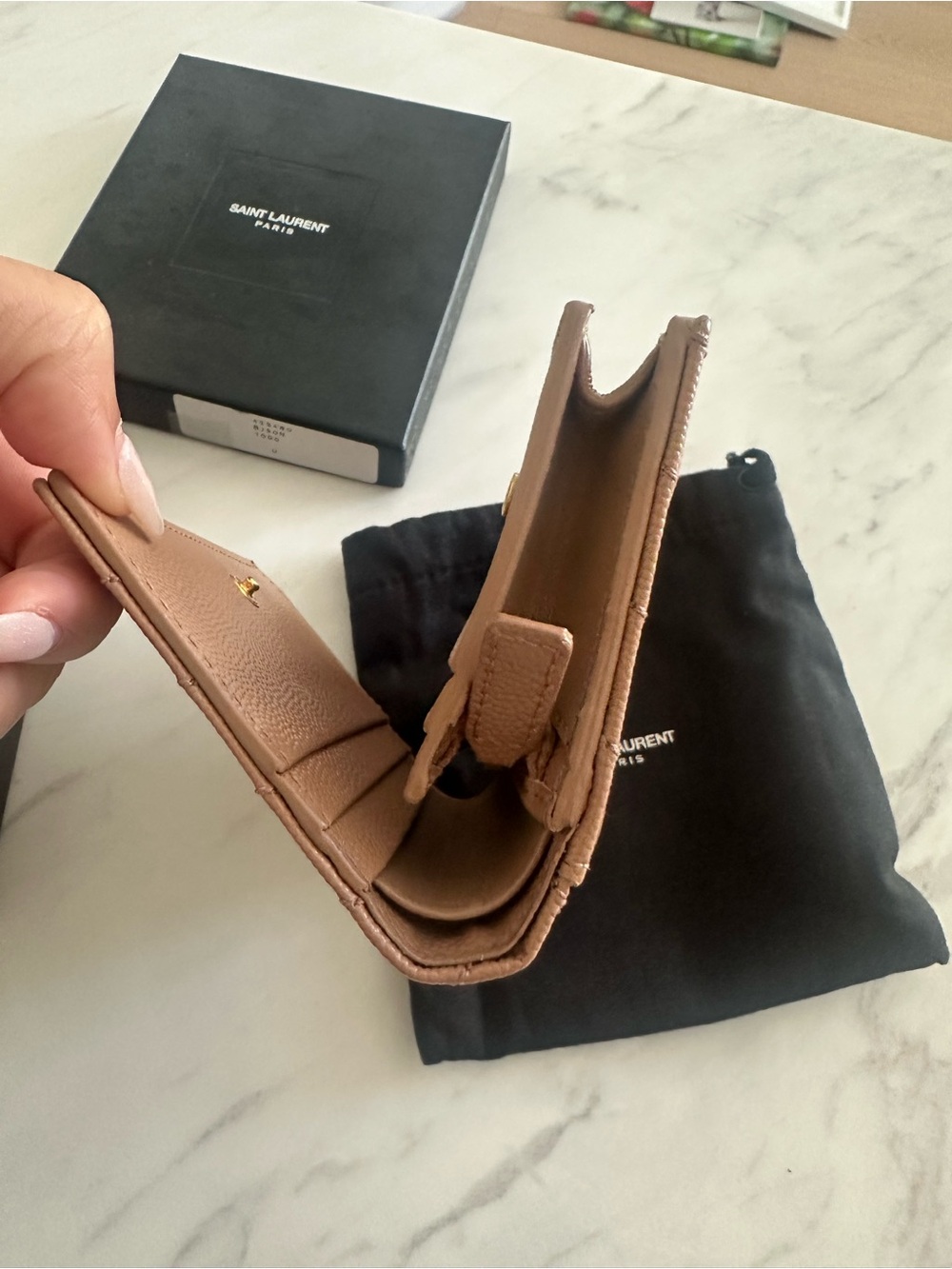 Saint Laurent Small Quilted Wallet in Tan/Beige with Gold YSL Logo - Picture 7 of 11
